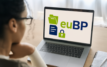 Frau arbeitet am Laptop